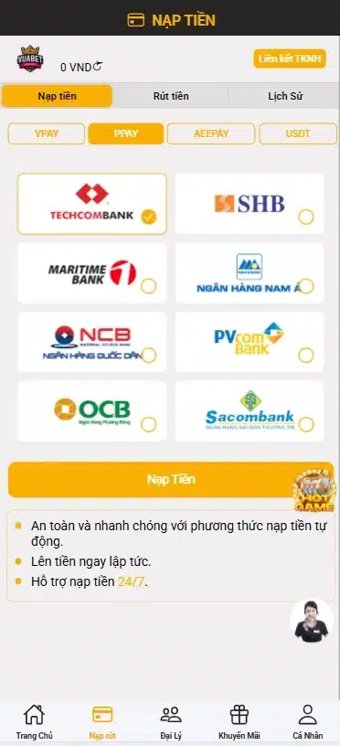 Bước 2 nạp tiền