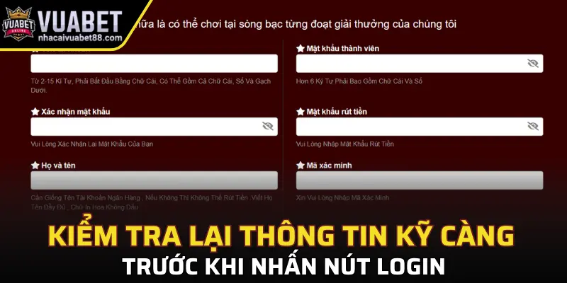 Kiểm tra lại thông tin kỹ càng trước khi nhấn nút login
